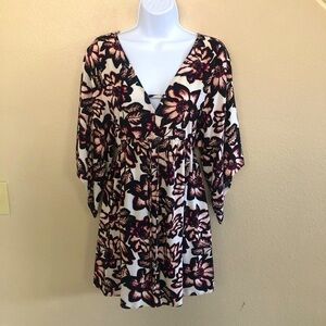 Abercrombie & Fitch Floral Strappy Deep V-Back Kimono Sleeves Mini Dress Size S